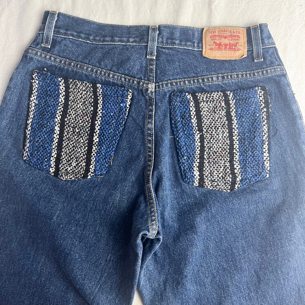 Urban Renewal Vintage Levis 550 Jeans Womens Sz 10S Black Reworked Western Boho - Picture 3 of 12